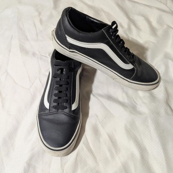 Vans Men's 9.5 old skool Black leather Trainers - Picture 1 of 8